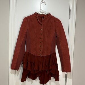 Free People Red Ruffled Jacket